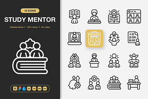 Study Mentor Icons, an Outline Icon by Spacepixel Creative