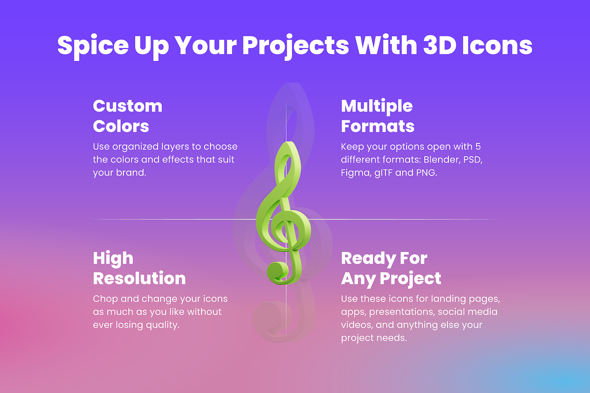 3D Music Icons, an Object 3D Model by Flat Icons (Photo 3 of 8)