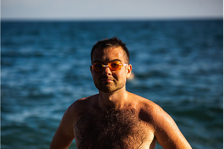 Young bearded man with swimming
