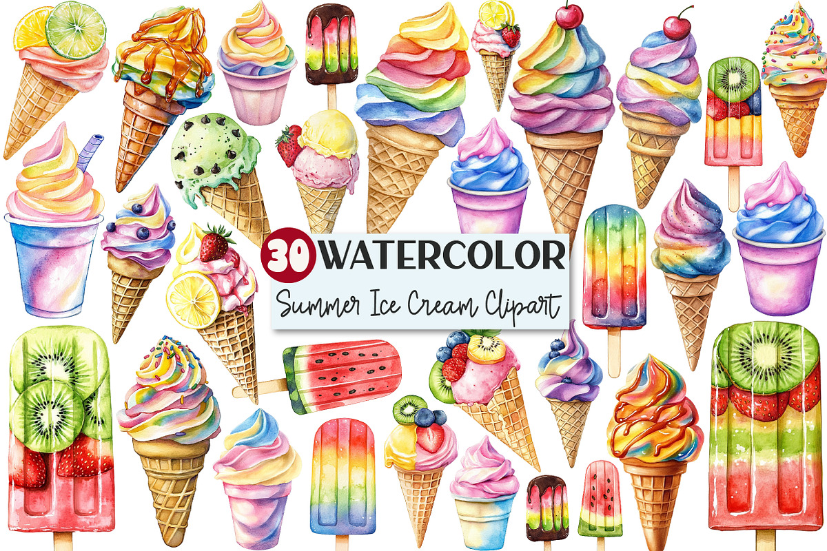 Colorful Summer Ice Cream Clipart, an Illustration by Rose Art (Photo 1 of 4)