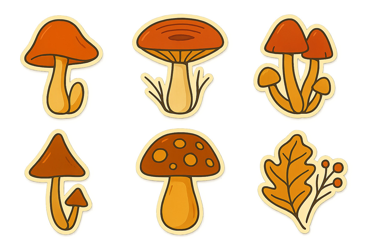 Autumn mushroom illustrations with l, an Illustration by Dvoevnore photos