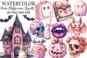Pink Halloween Sublimation Clipart, a Seasonal Illustration by Rose Art