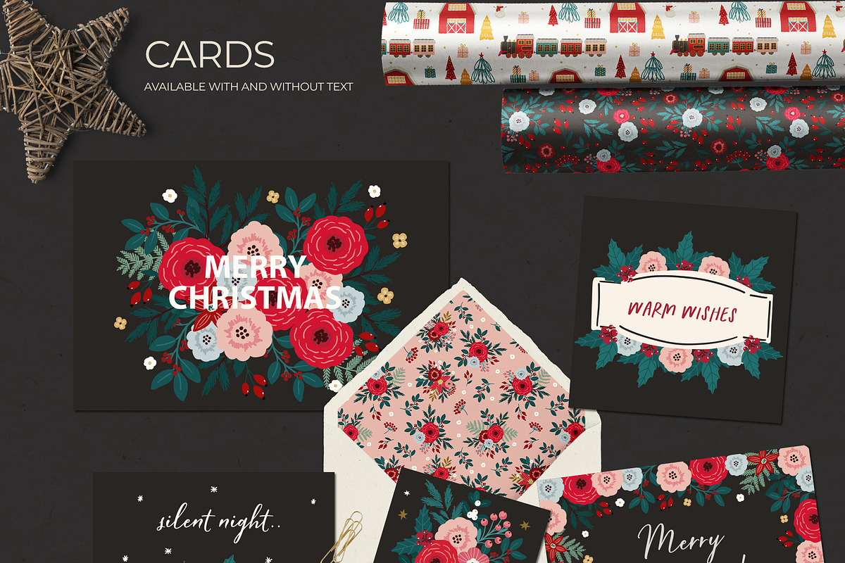 Floral Christmas clipart & pattern, an Animal Illustration by Cozy pattern shop (Photo 9 of 14)