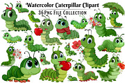 Watercolor Caterpillar Clipart, an Illustration by Dream Creation (Thumbnail 1 of 7)