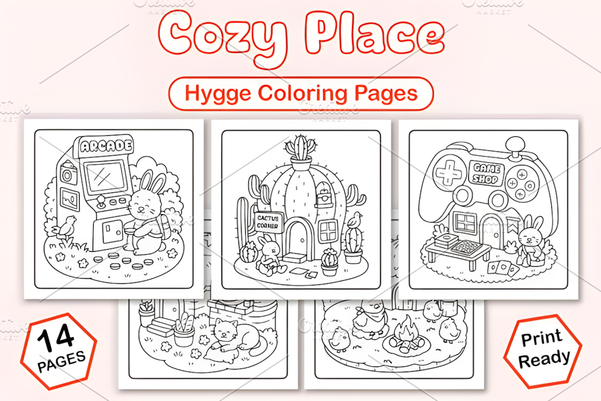Cozy Place Hygge Coloring Pages, a Decorative Illustration by Coco Bloom (Photo 1 of 4)