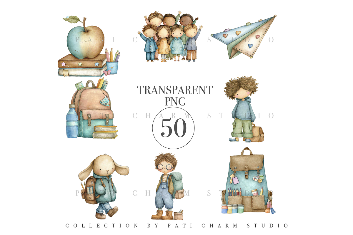 50 Back to School Clipart PNG, a Decorative Illustration by Pati Charm Studio (Photo 1 of 8)