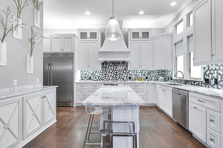 White Kitchen with Orchid Wall, an Architecture Photo by Water Street Photography