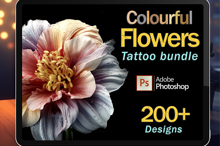 Colourful Flowers tattoo bundle, a Nature Photo by ProcreateInk