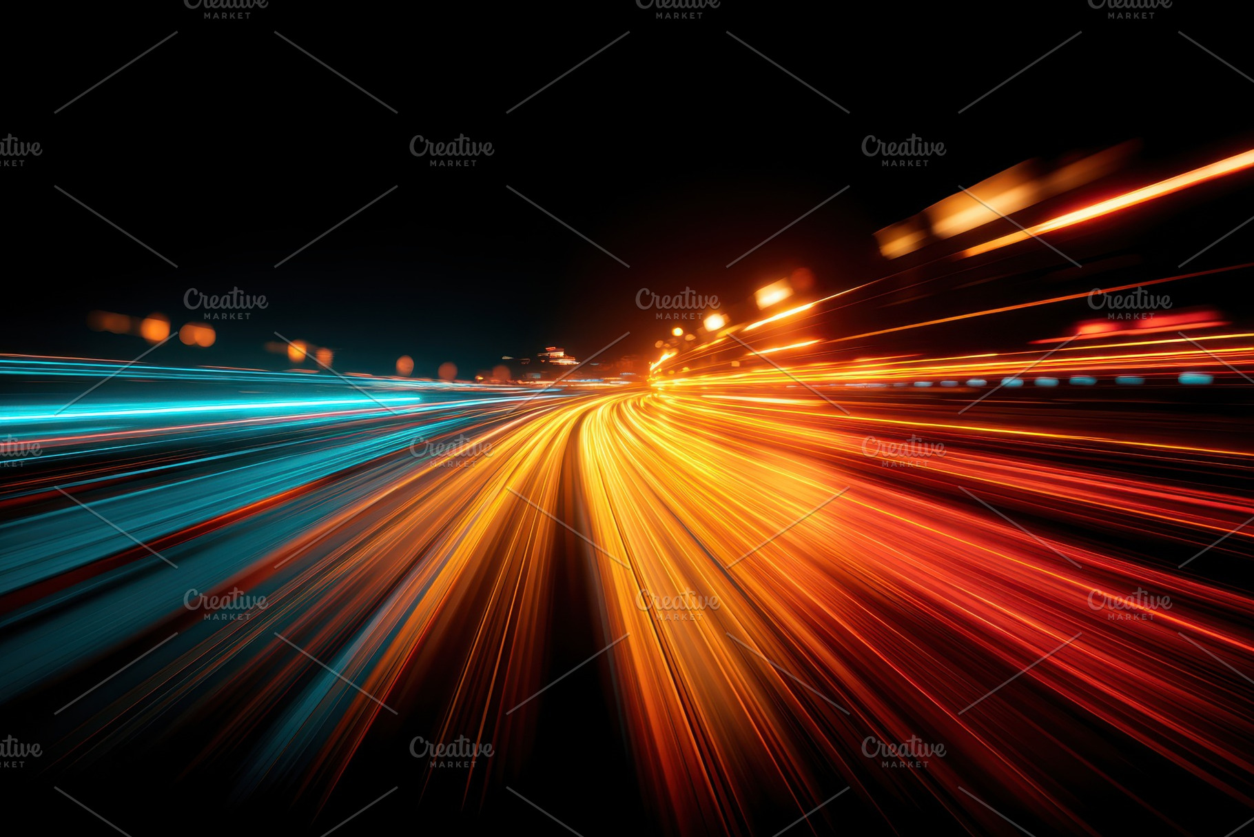 High-speed light trails on curved highway, a Wallpaper Photo by AlyaAnd