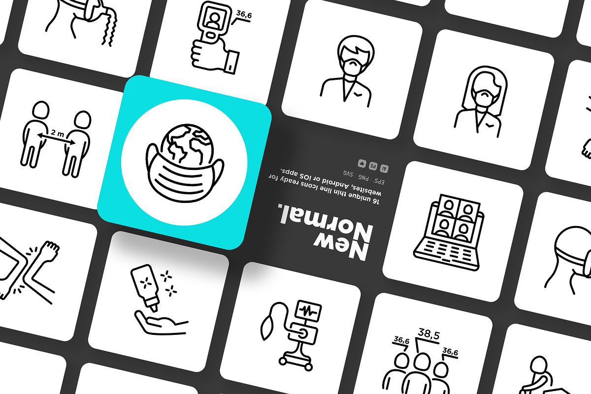 New Normal | 16 Thin Line Icons Set, an Outline Icon by Alex Blogoodf (Photo 14 of 15)