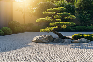 Serene Japanese Zen garden at sunset, a Nature Photo by MistyDay