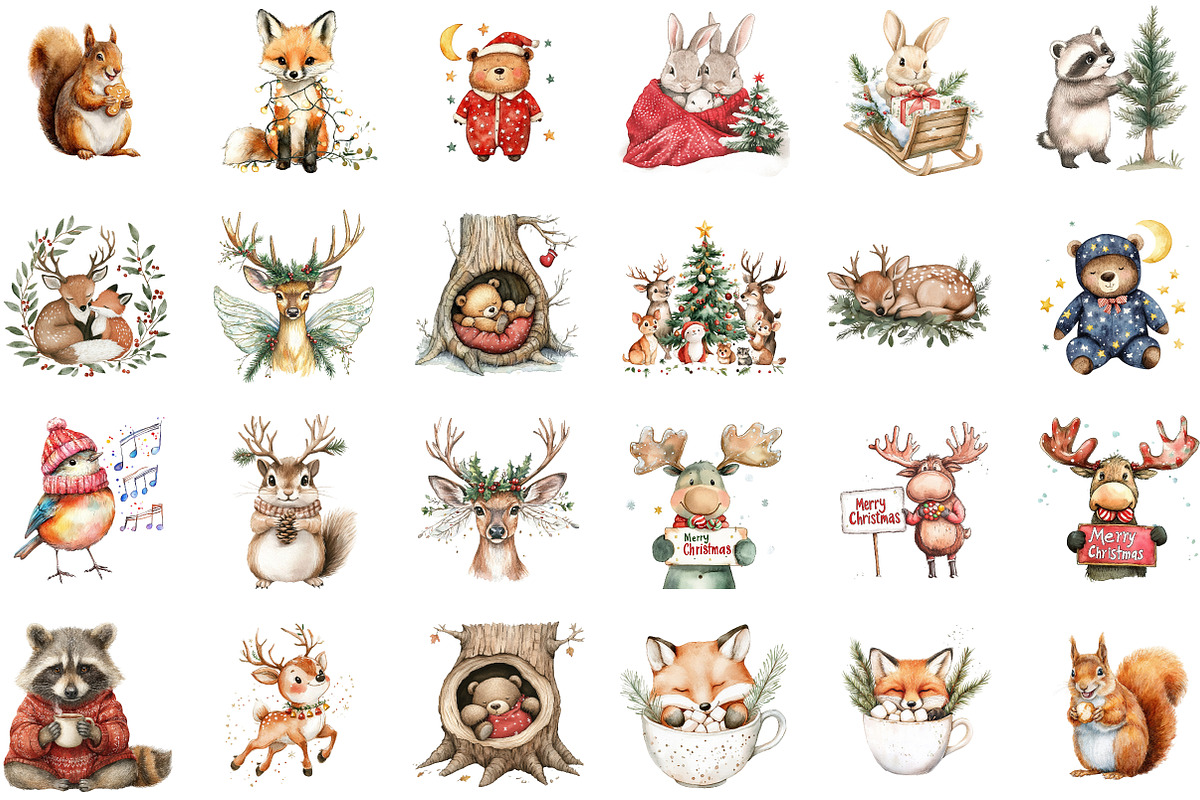 Sweet Christmas Woodland Animals Cli, an Illustration by Sublimation Artist (Photo 2 of 6)