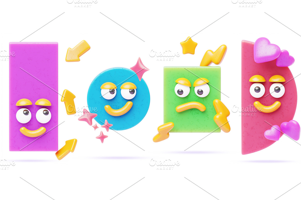 Geometric shape characters with face, an Education Illustration by Marozhkastudio