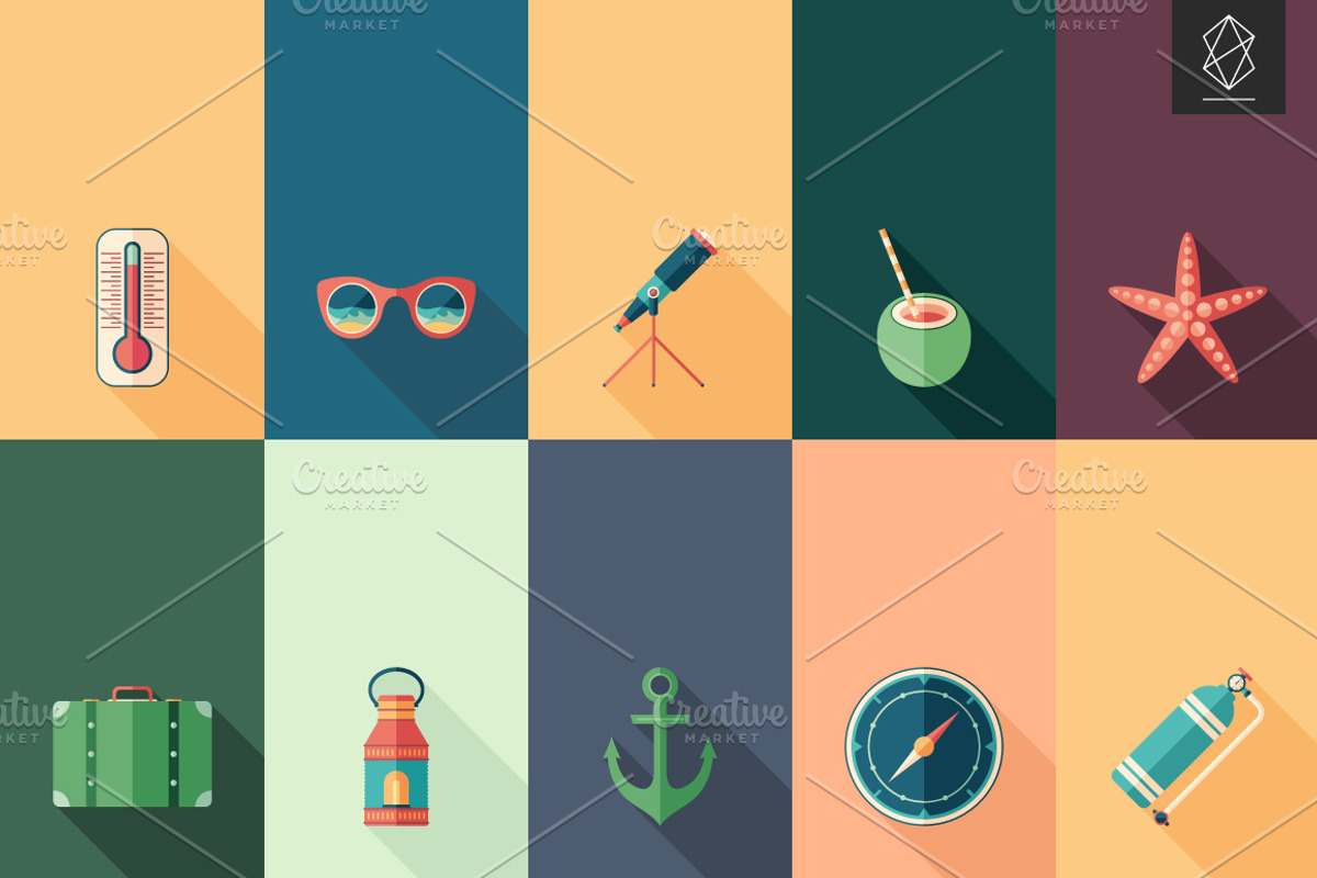 Sun sea summer flat icon set, an Icon by Yury Velikanov (Photo 3 of 3)