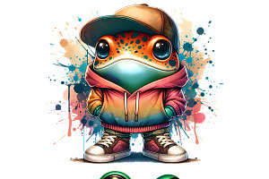 Graffiti Streetwear Frog Clipart Set