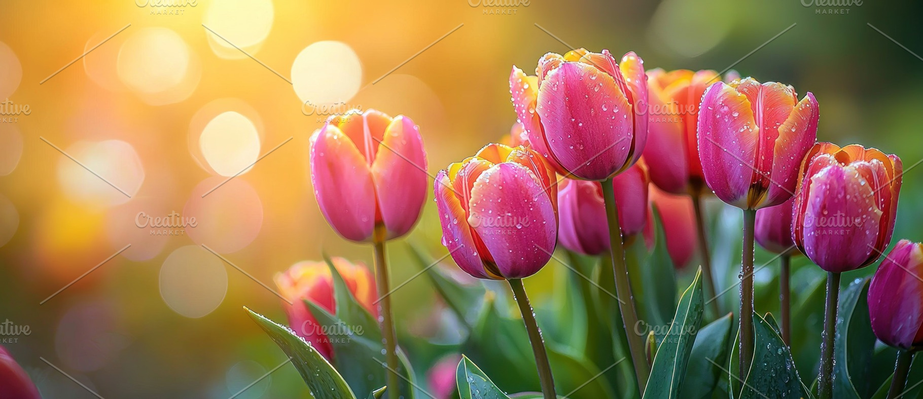 Pink and orange tulips with fresh raindrops in a glowing spring, a Nature Photo by José Manuel Gelpi