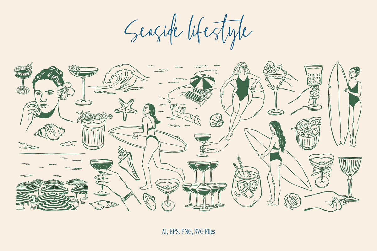 Seaside Lifestyle Illustrations, an Object Graphic by DesignThatMatters (Photo 13 of 15)