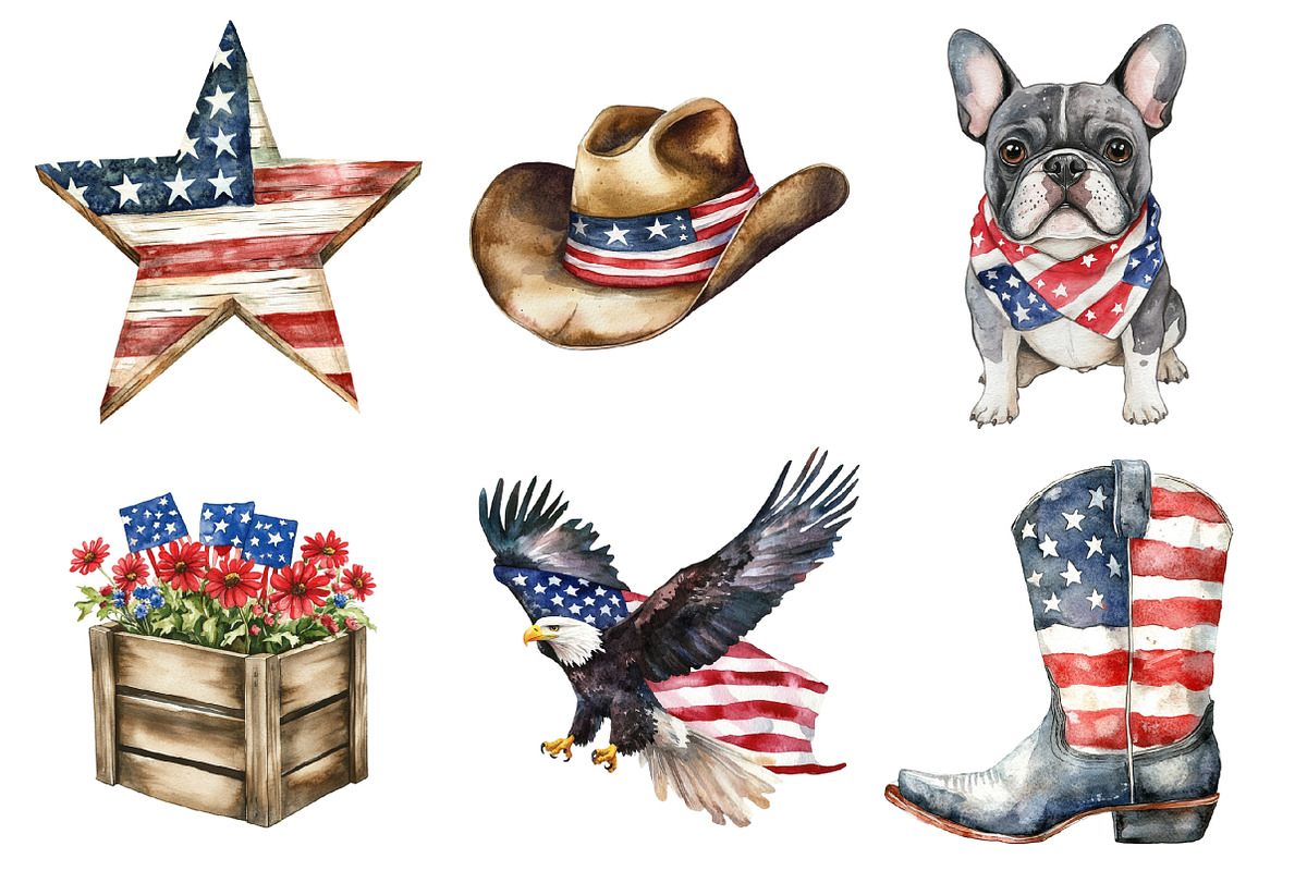 4th of July Rustic Patriotic Clipart, an Illustration by SinaCreation (Photo 3 of 5)