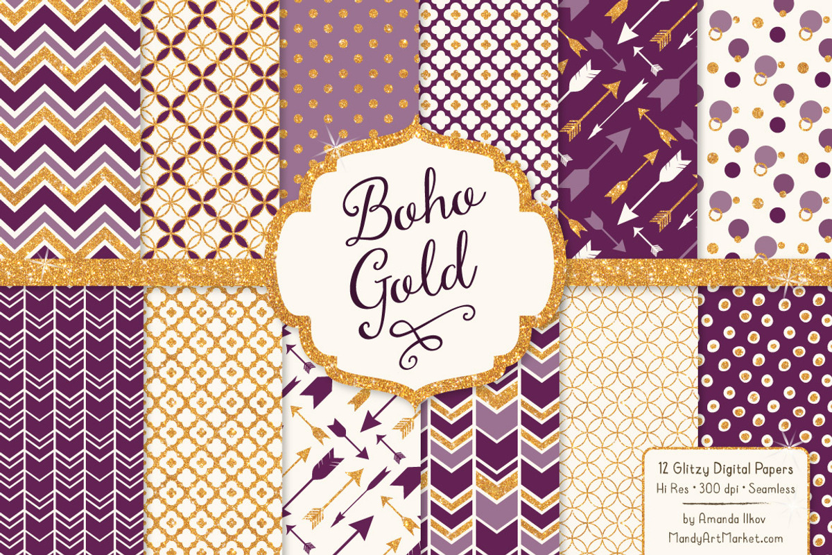 Plum Bohemian Glitter Patterns, a Pattern Graphic by Amanda Ilkov (Photo 1 of 3)