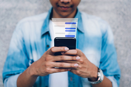 Man using chat message app on smartp