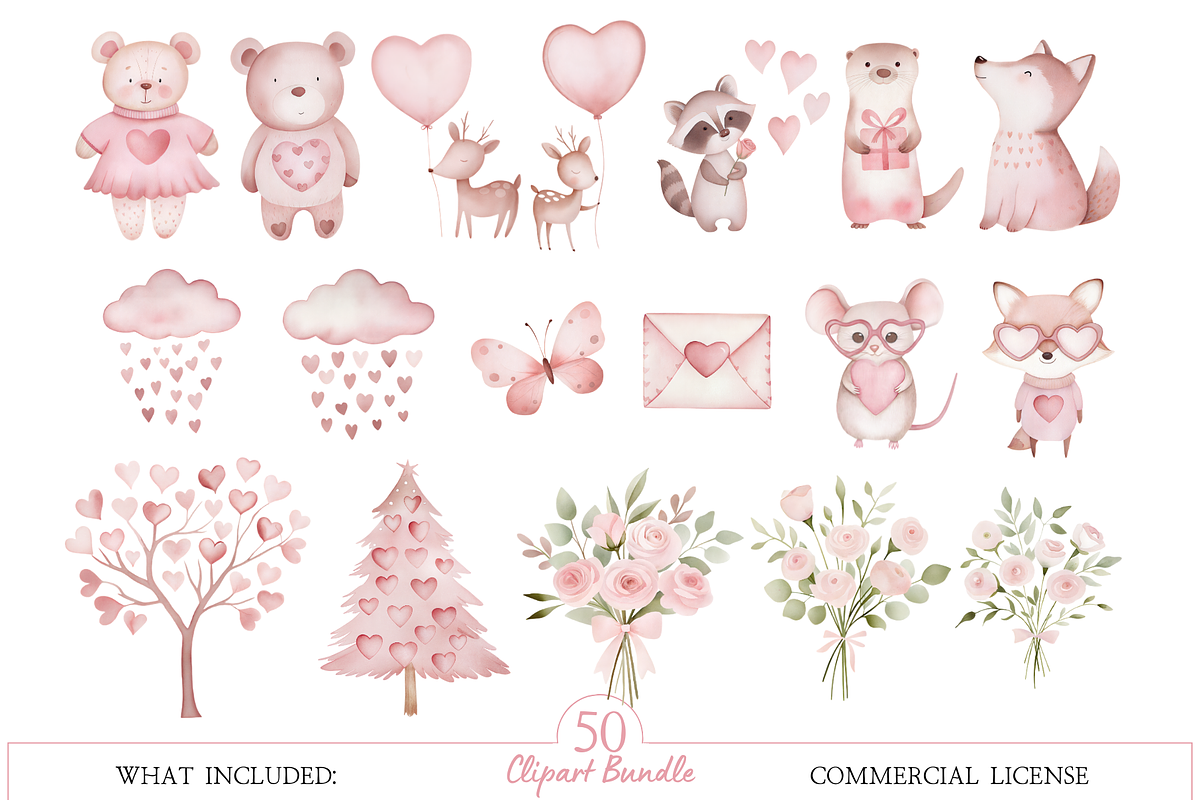 Watercolor Love Woodland Clipart Set, an Illustration by MockupWizard (Photo 3 of 6)