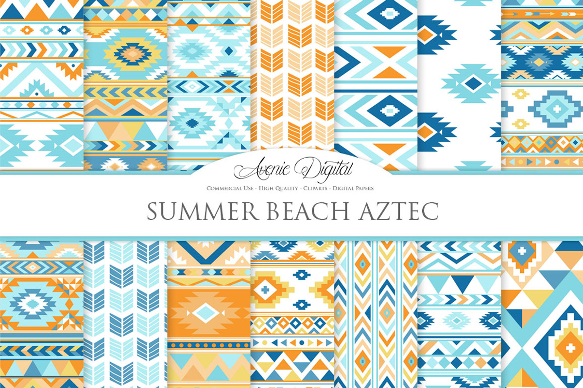 Beach Aztec Digital Paper, a Pattern Graphic by Avenie Digital (Photo 1 of 4)