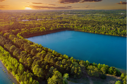 Summer forest lake panorama aerial, a Nature Photo by Ungvar Studio