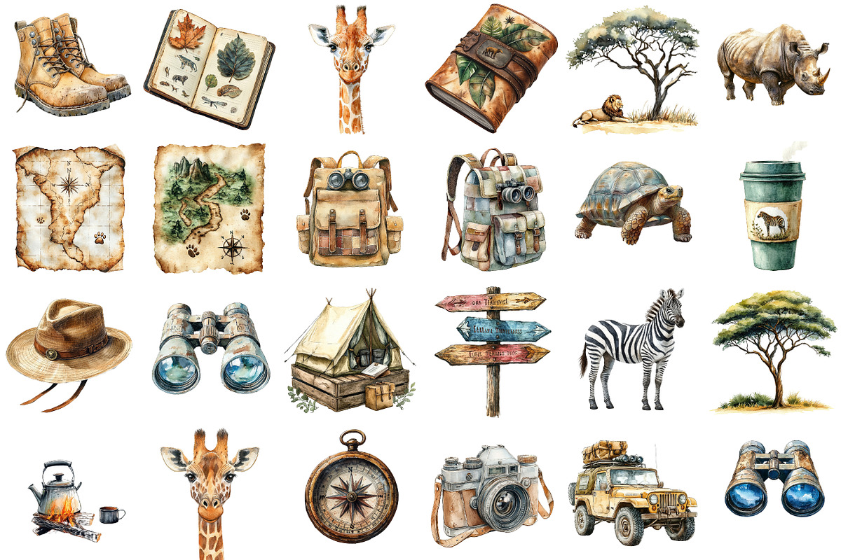 Watercolor Safari Travel Journal Cli, an Illustration by Sublimation Artist (Photo 2 of 6)