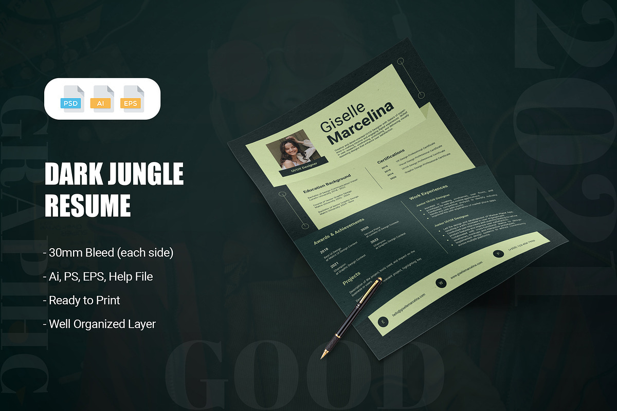 Dark Jungle - Green Resume, a Resume Template by AQR Studio