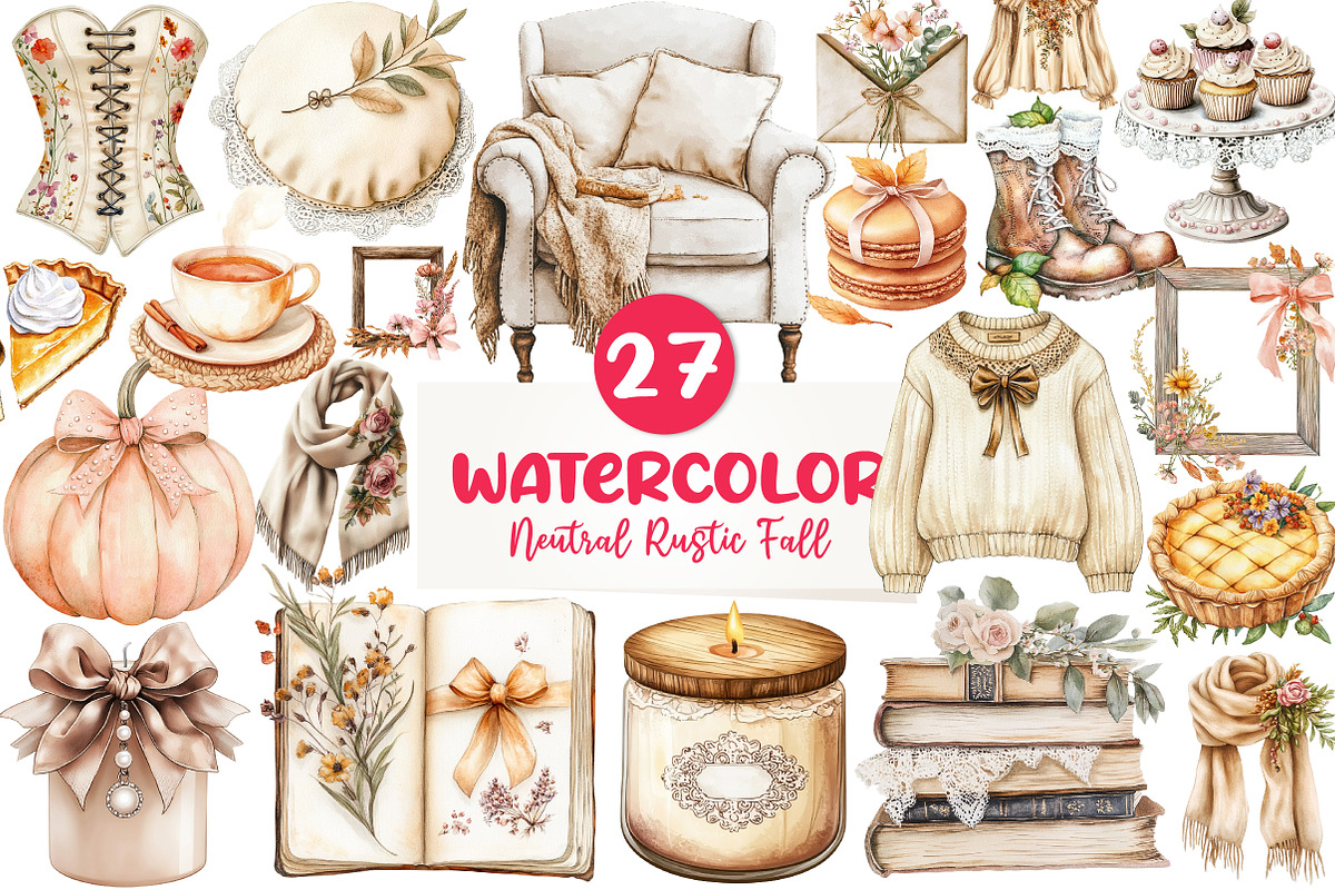 Neutral Rustic Coquette Fall Clipart, an Illustration by CreationArt (Photo 1 of 5)