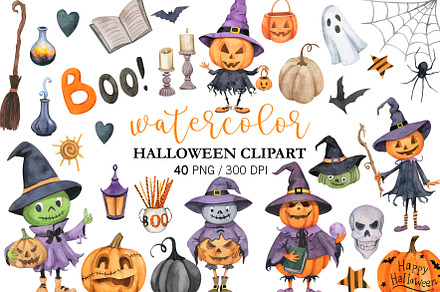 Watercolor Halloween Pumpkins PNG, a Seasonal Illustration by PatternPalette