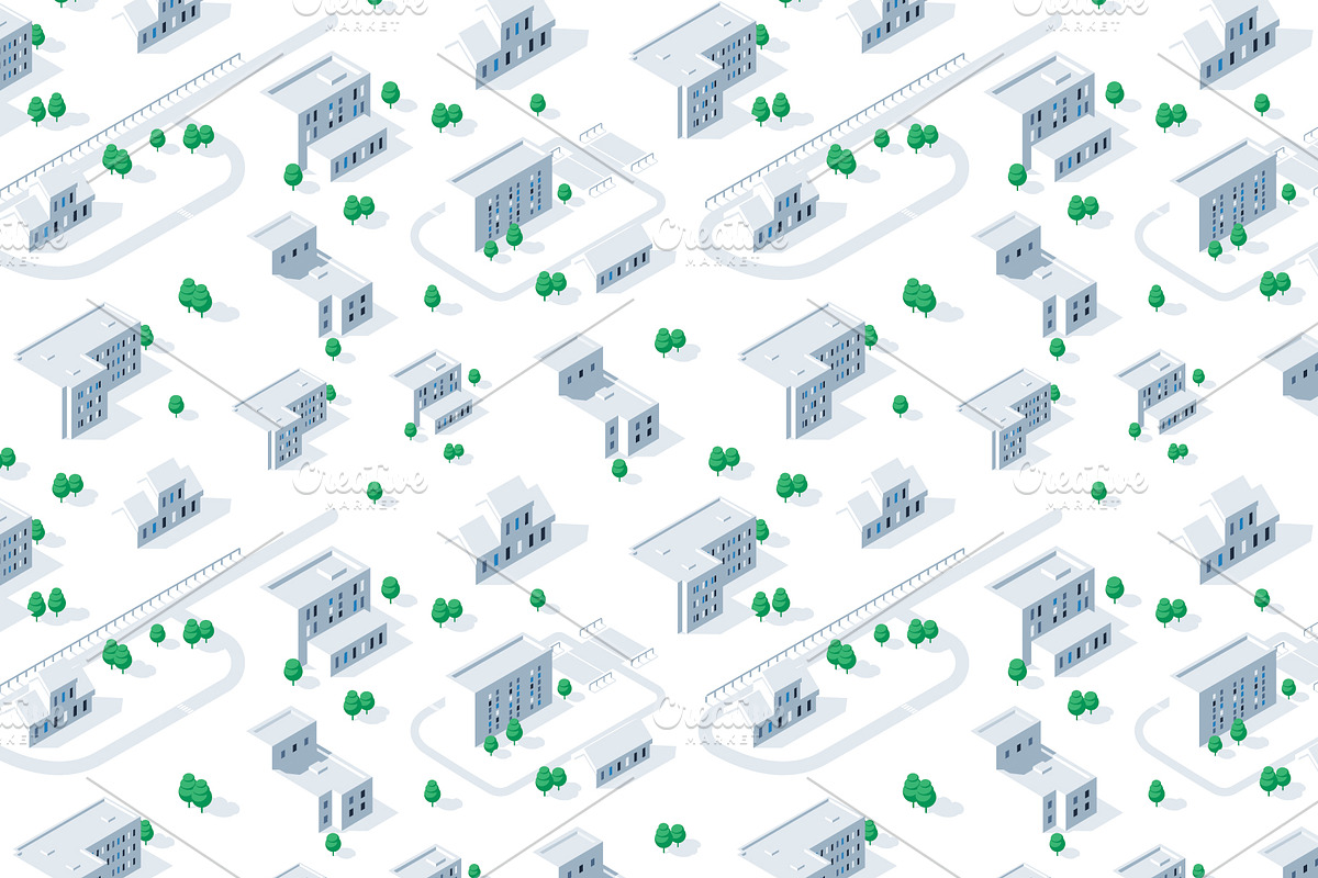 Isometric city map pattern, Vector, a Transportation Illustration by Den Marty Studio