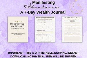 Manifesting Abundance: 7-Day Journal, a Stationery Template by Raven&RoseStudio