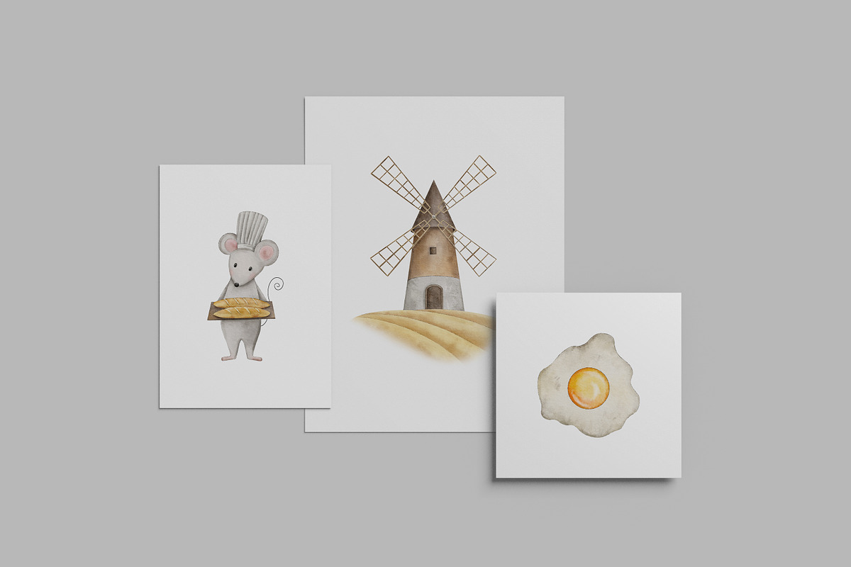 Watercolor Mouse Chef bakery clipart, a Food Illustration by Daryartsy (Photo 6 of 10)