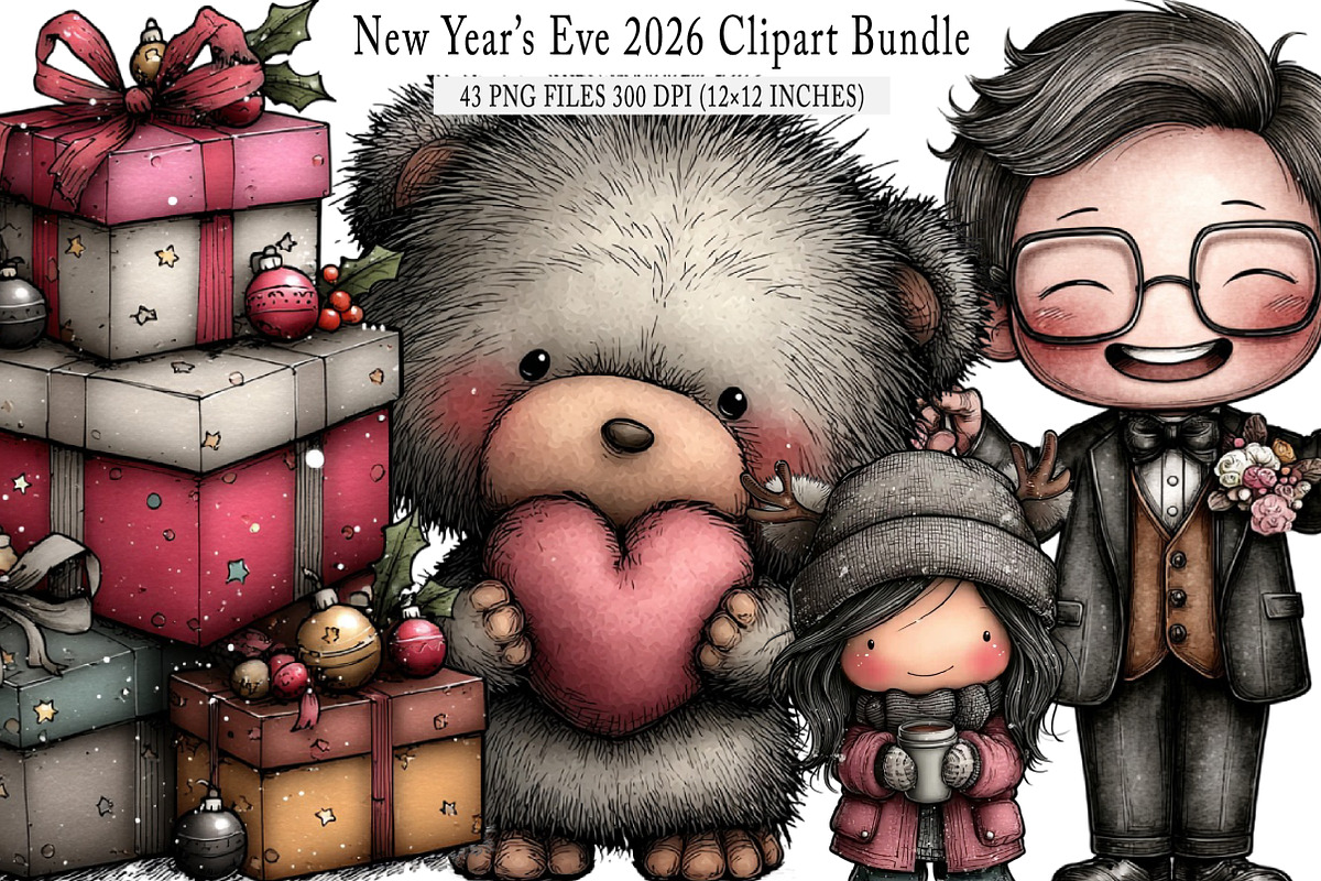 New Years Eve 2026 Watercolor PNG, an Illustration by SinaCreation (Photo 1 of 7)