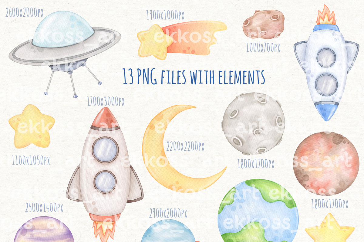 Astronaut & Space Watercolor Clipart, an Illustration by ekossa_art (Photo 3 of 6)