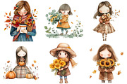 Girls with Fall Flowers Clipart, an Illustration by Watercolor design (Thumbnail 3 of 5)