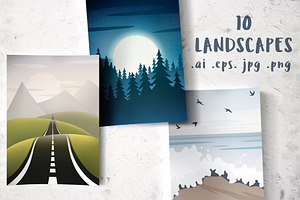 10 vector landscapes, a Decorative Illustration by pineart