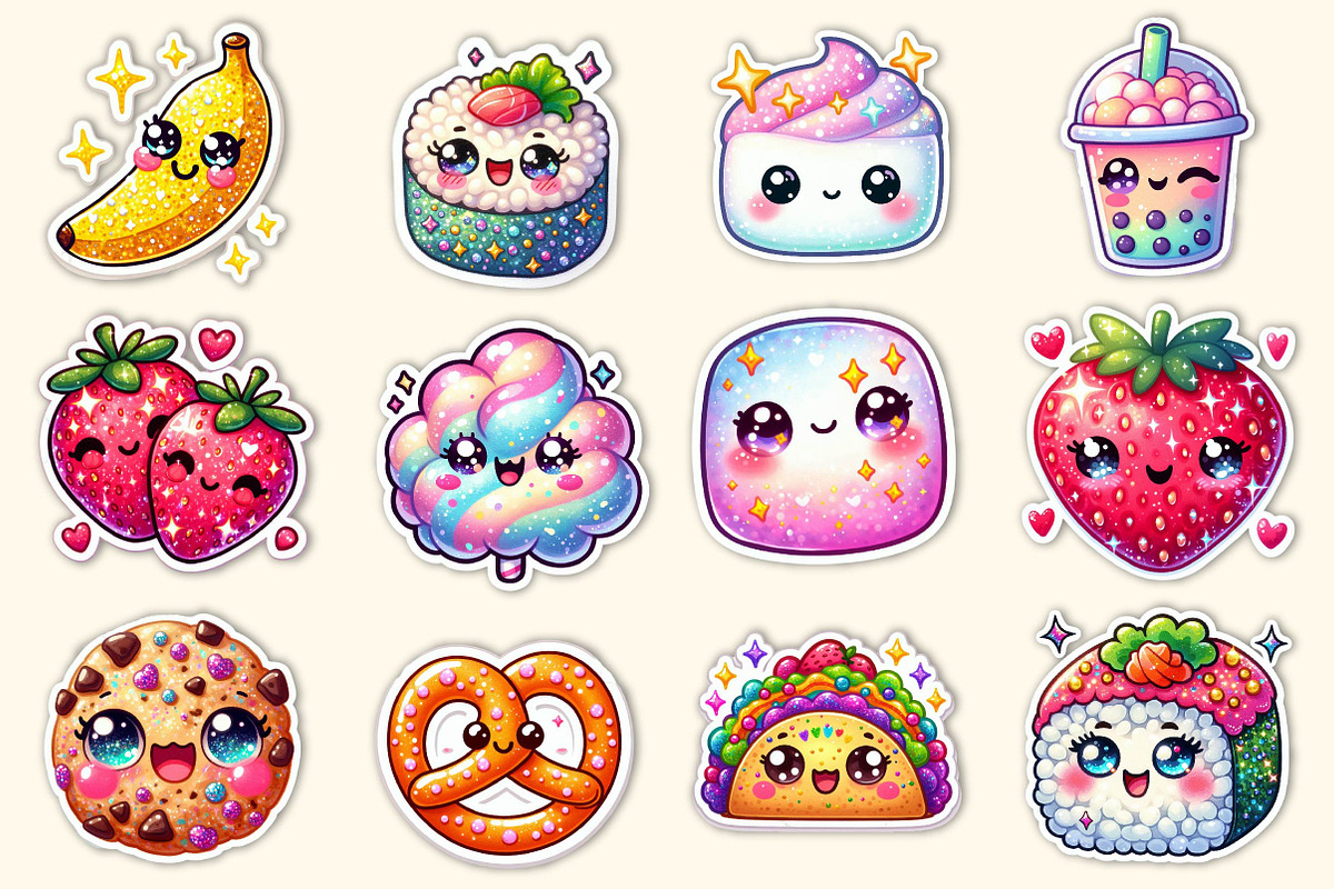 Kawaii Glitter Food Clipart Bundle, an Illustration by Dream Creation (Photo 3 of 6)