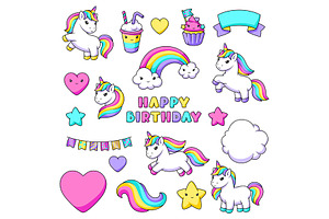 Unicorns and party items., an Animal Illustration by incomible
