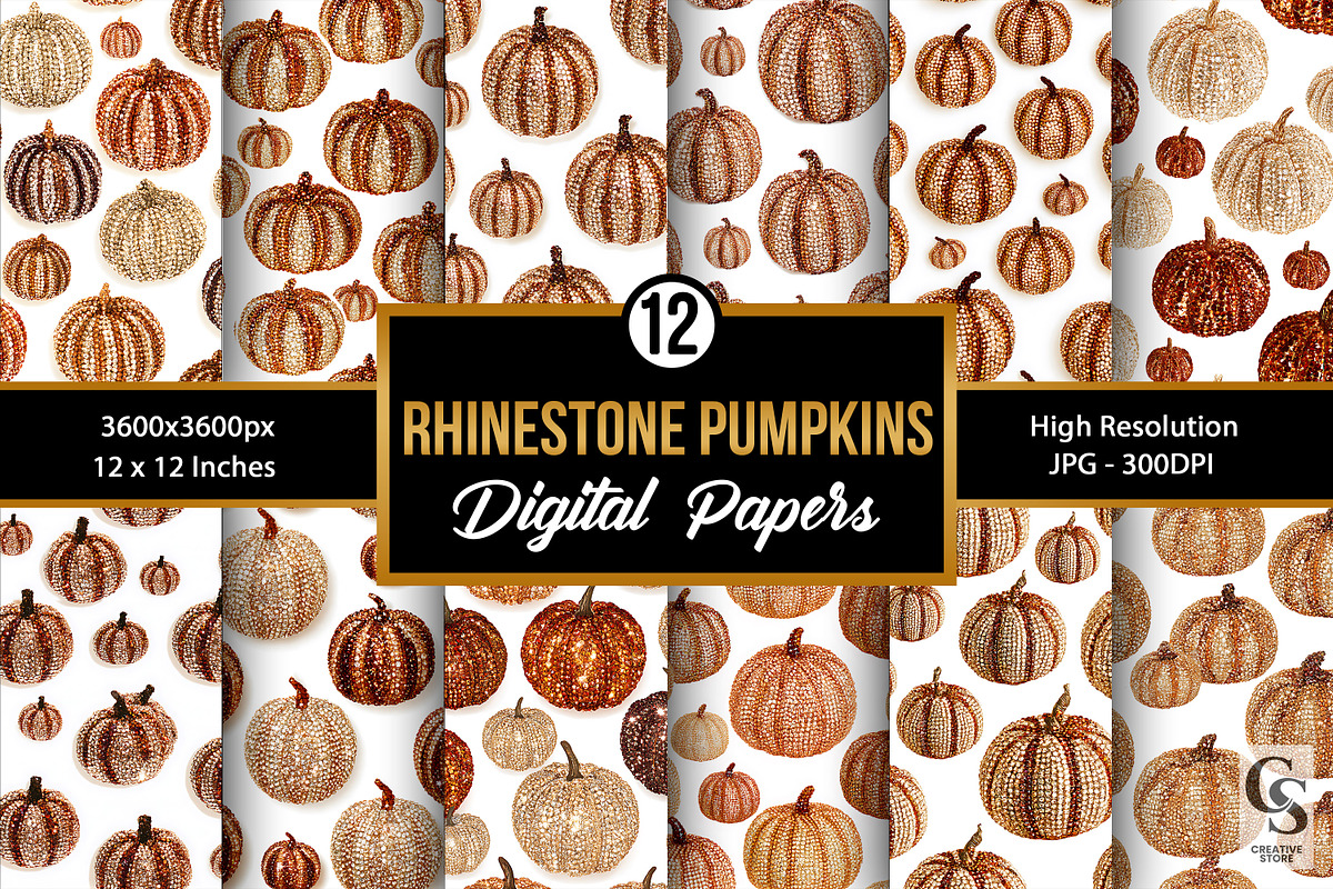 Rhinestone Pumpkin Seamless Pattern,, a Pattern Graphic by Creative Store (Photo 1 of 5)