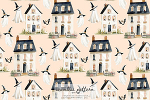 haunted house seamless pattern, a Pattern Graphic by Pink Studio Art