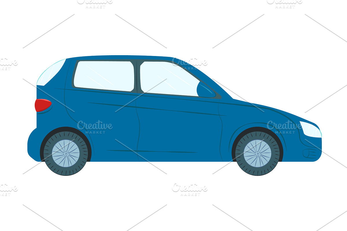 Blue compact hatchback car side view, a Transportation Illustration by KitVector