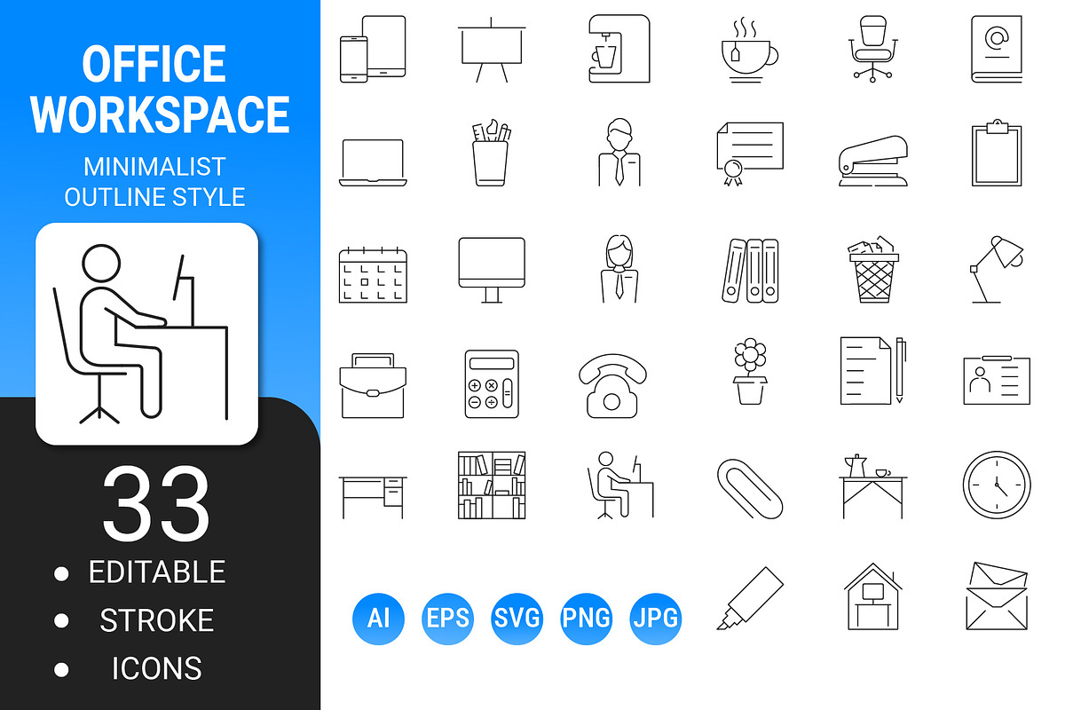 workspace office outline icon set, an Outline Icon by Icons (Photo 1 of 3)