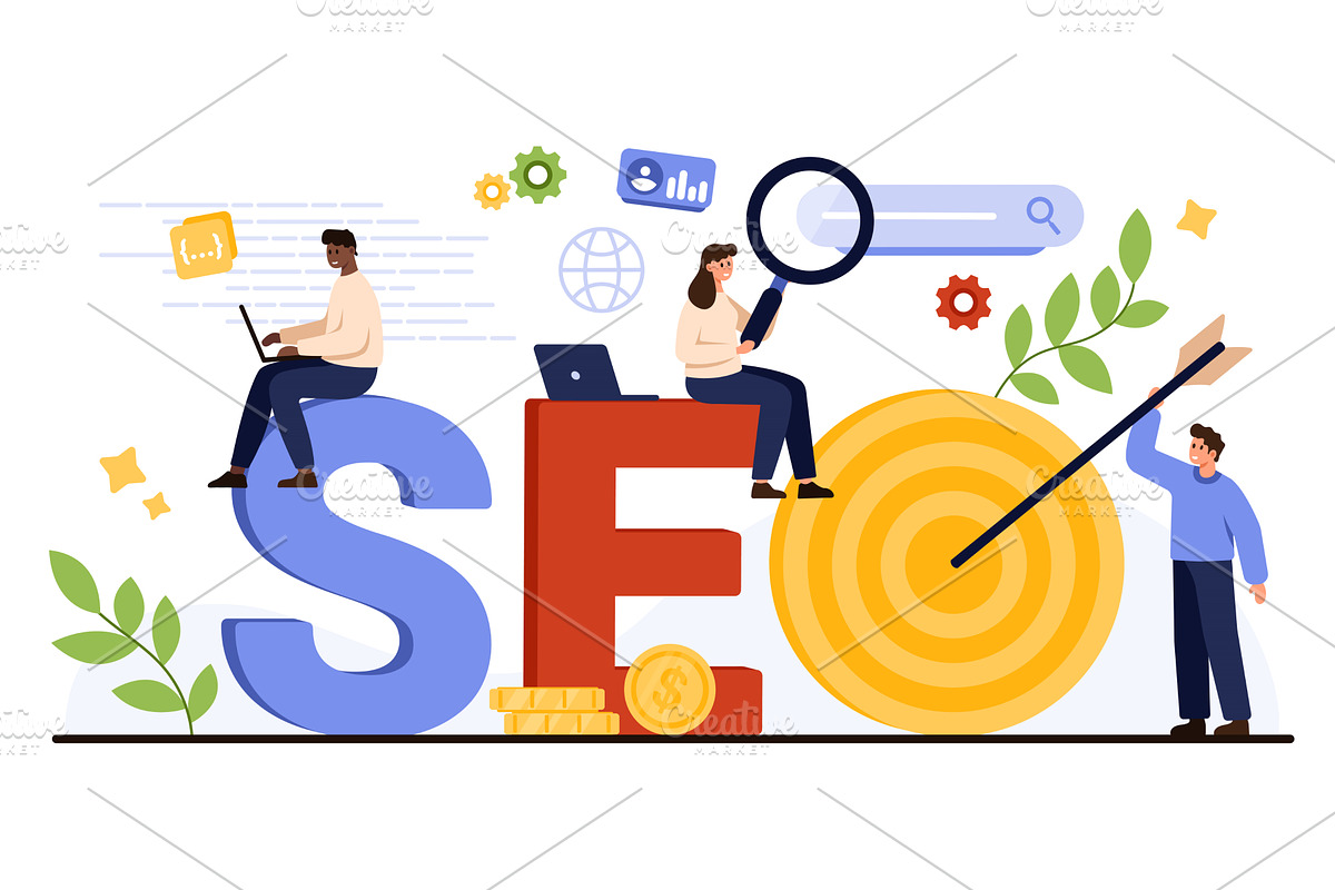 SEO Strategy Concept with Target and, a Technology Illustration by Flashvector