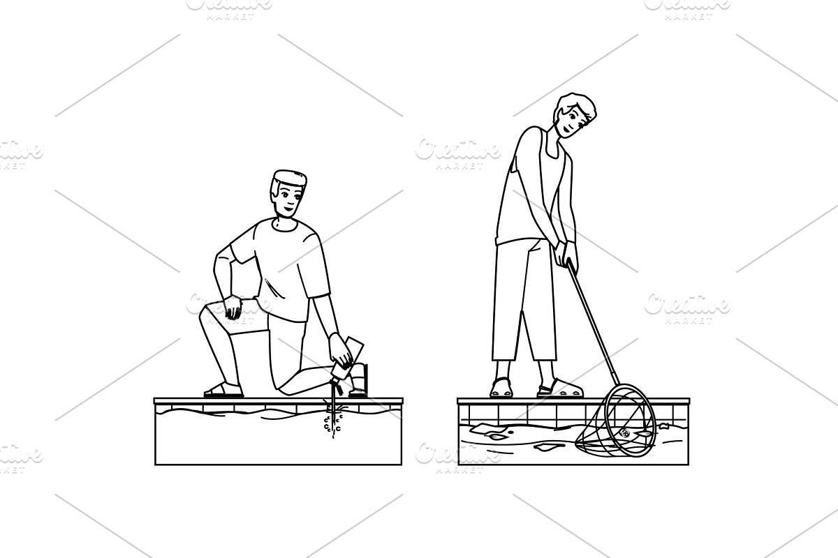 summer pool cleaning vector, a Person Illustration by pikepicture