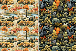 Green Forest Seamless Patterns Set