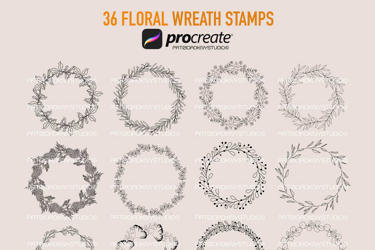 Procreate floral wreath stamp brush, a Brush Add-On by PDknyStudio (Photo 4 of 4)