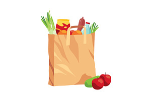 Paper shopping bag products grocery, a Food Illustration by the8monkey