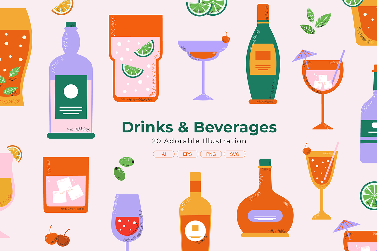 Drinks and Beverages Illustration, a Food Illustration by Surotype (Photo 1 of 4)